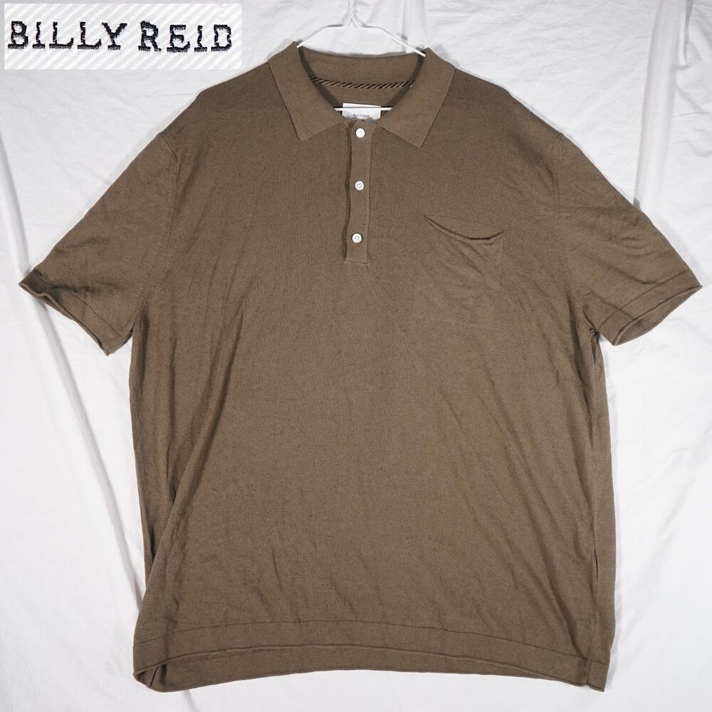 Billy Reid Cotton Linen Polo Shirt Olive Green Men's XXL